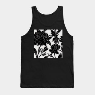 Vintage Floral Cottagecore  Romantic Flower Peony Design Black and White Tank Top